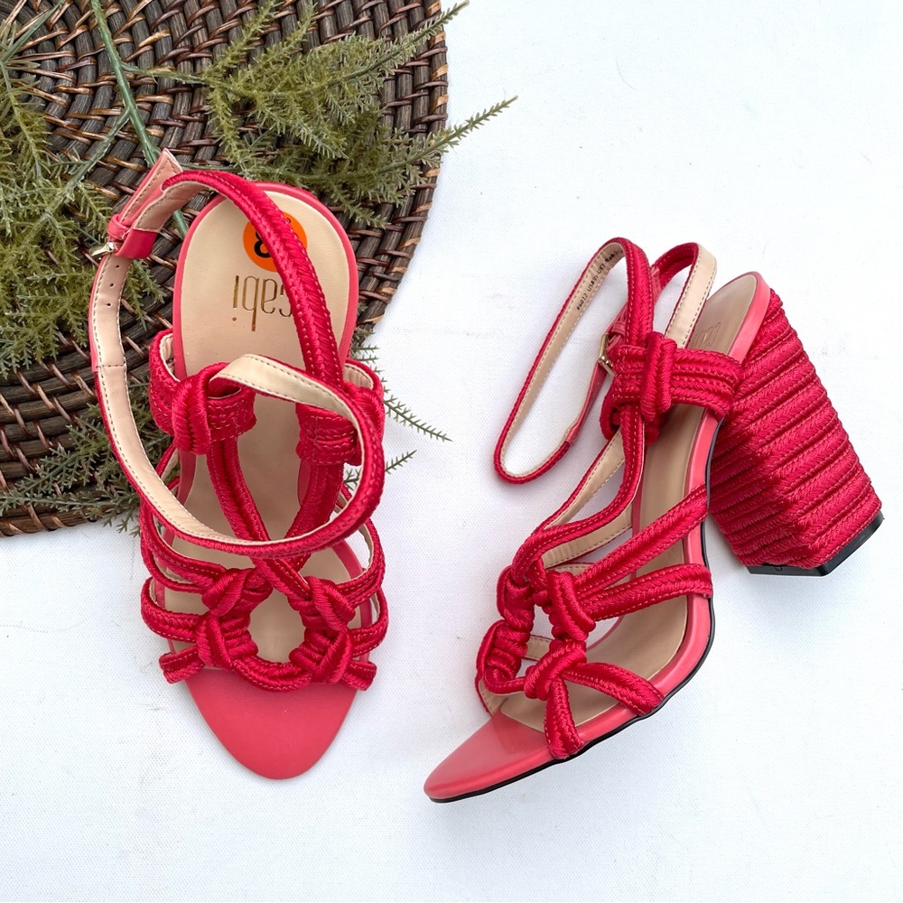 Cabi Womens Shoes Sandals Tip Toe Red Rope Block Heel Open Toe Nautical 8.5
